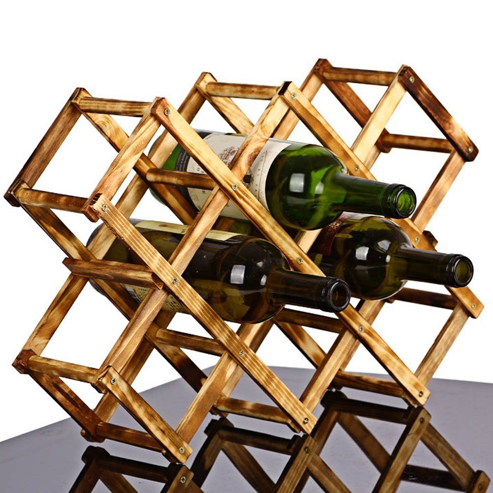 Foldable 10 Bottle Wooden Wine Rack Organizer Display Shelf