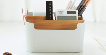 Pencil Holder Desk Supplies Multipurpose Bamboo Desk Organizer Office Storage Box