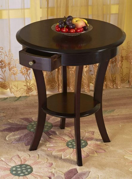 Wood Round Table with Drawer & Shelf » Petagadget