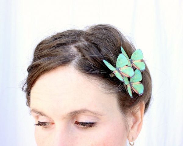 3 handmade emerald green silk butterfly hair clips . emerald » Petagadget