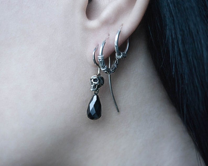 Skull Dangle Earrings Skull Drop Earrings Sterling Silver Goth » Petagadget