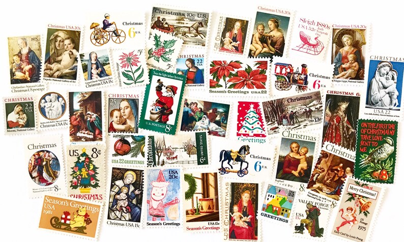 Unused Vintage Christmas Holiday US Postage Stamps Collection