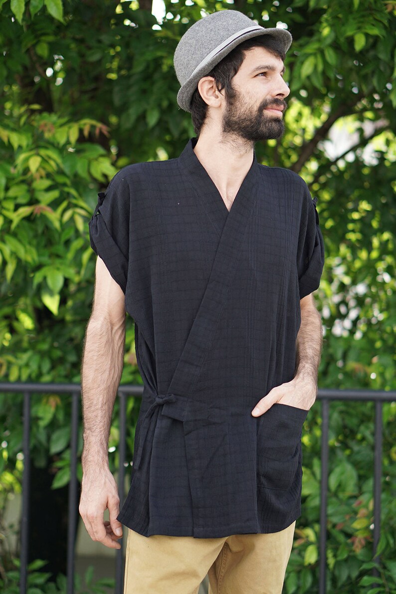 Men Kimono Men Yukata Black Kimono for Men Black Cotton » Petagadget