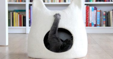Cat bed cave from natural white felted wool. Warm and comfy