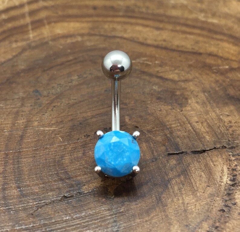 Surgical Steel Belly bar with set Turquoise Stone Belly