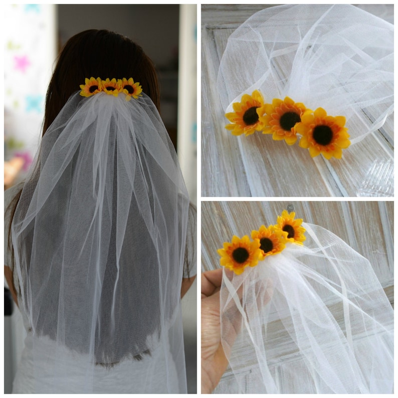 Bachelorette Veil Bridal Shower Veil Sunflower Party Accessory