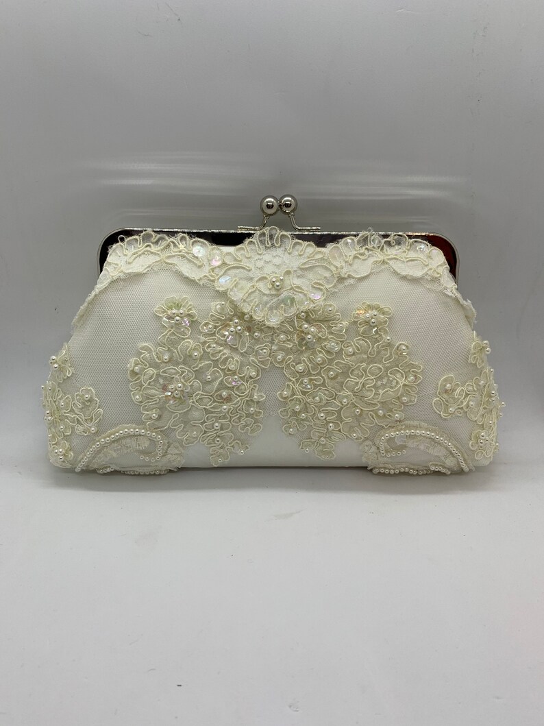 Brides wedding dress clutch purse made from vintage wedding