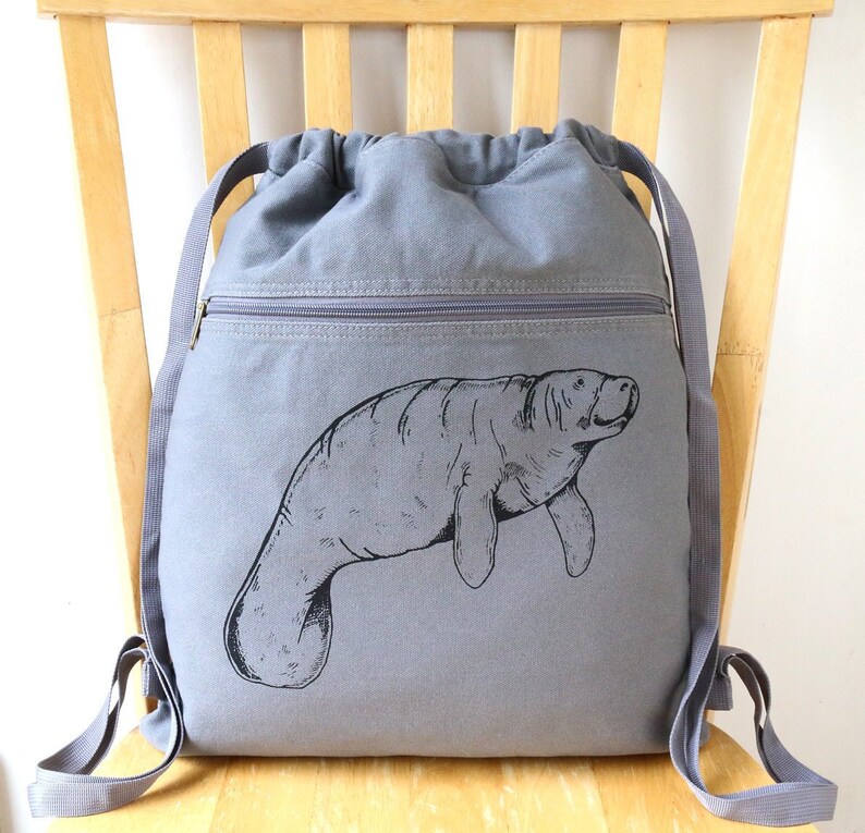 Manatee Backpack Canvas Laptop Bag Beach Bag
