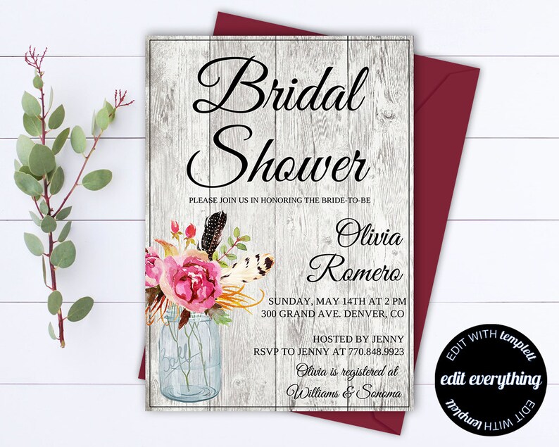 Rustic Bridal Shower Invitation  Country Bridal Shower Invite
