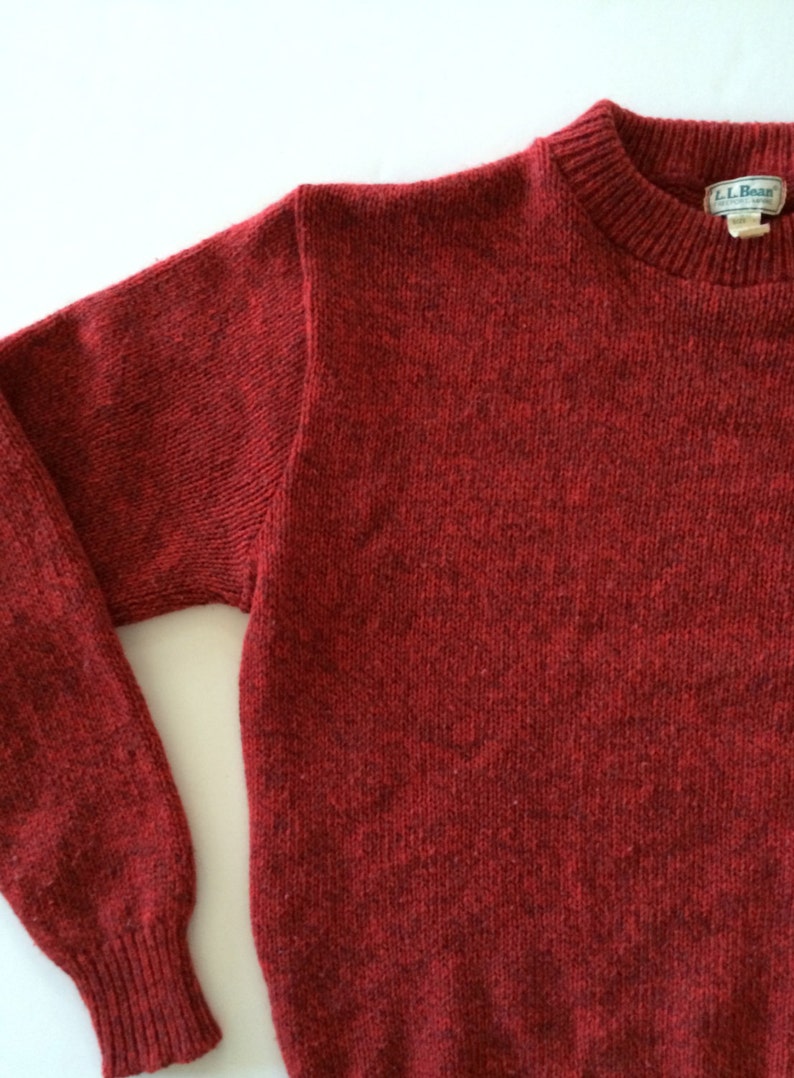 Vintage LL Bean Sweater  Red Flecked Rag Wool  Made in USA