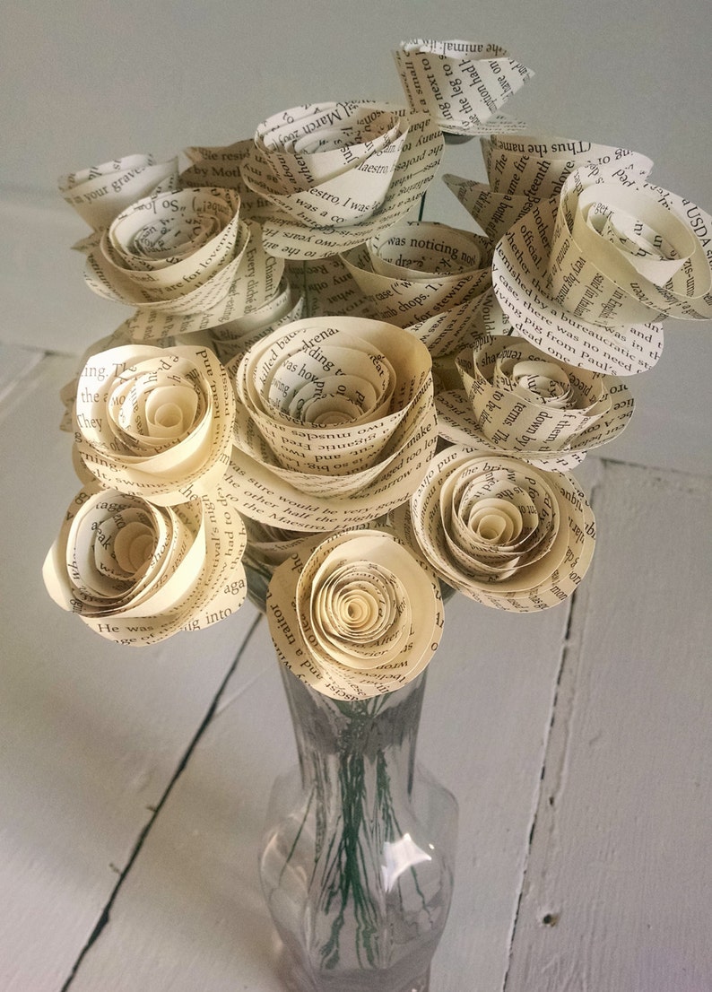 Book Page Roses  Set of 30  Stemmed Roses  Book Themed