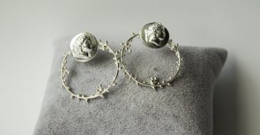 Coin with sprig Ear Jackets / Sterling Silver Earrings