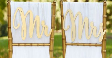 Mr and Mrs Chair Sign Bride and Groom Chair Signs Gold Wood