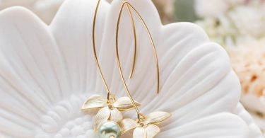 Sage Green Pearl Earrings with Gold Flower Olivine Sage Green
