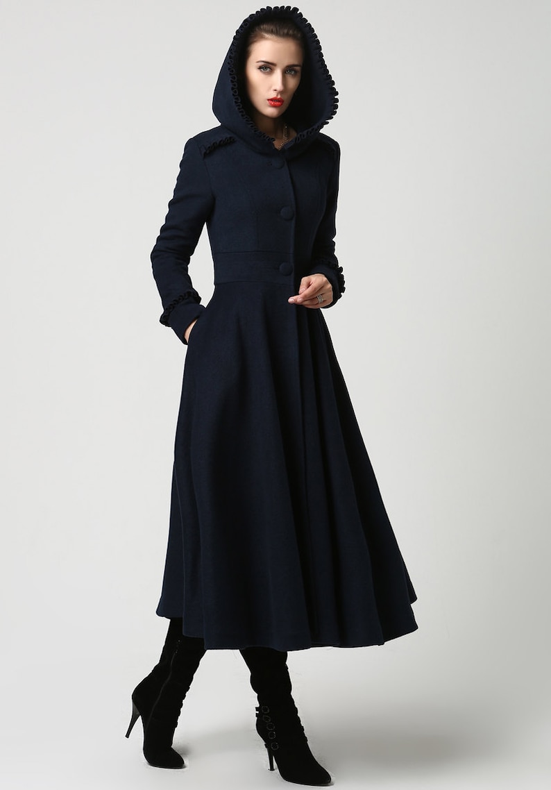 Long wool coat Vintage Navy Wool Swing coat Womens coats